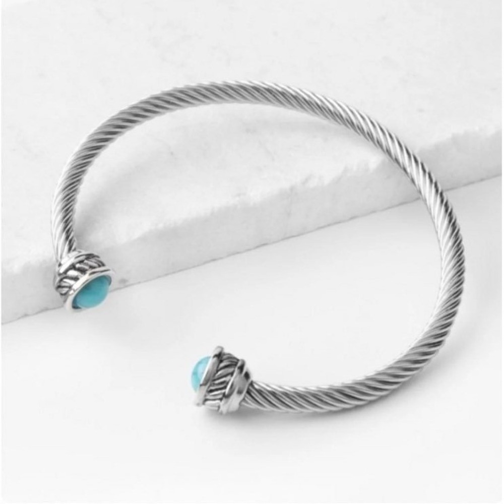 Plunder Design Reina Twisted Cable Cuff‎ Bracelet with Turquoise Stone Accent